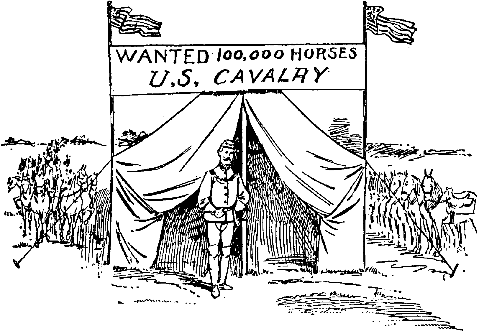 Wanted 100,000 horses. U.S. Cavalry. Coin’s Financial School by WD Harvey. 1894. Reformated for digital by Andy Chalkley in 2017.
